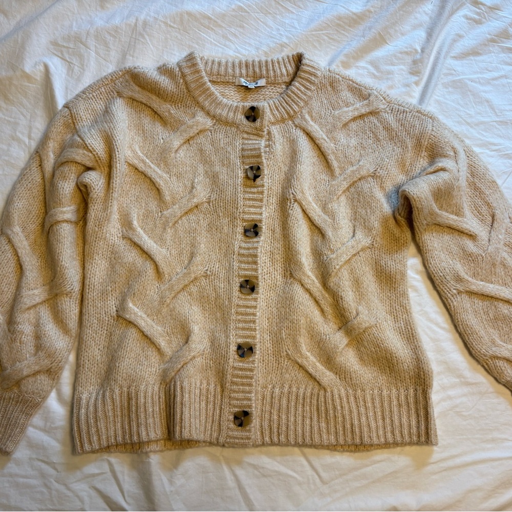 Madewell Cozy Beige Cable Knit Cardigan Sweater